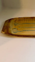 Signed Studio Pottery Platter, 2005 Handmade Ceramic Serving Tray, Earthy Brown and Blue Glaze