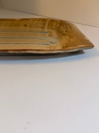 Signed Studio Pottery Platter, 2005 Handmade Ceramic Serving Tray, Earthy Brown and Blue Glaze