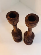 Carved Wooden Candlesticks, Pair of Dark Wood Floral Candle Holders, Rustic Country House Decor