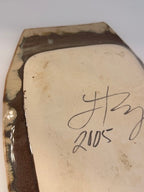 Signed Studio Pottery Platter, 2005 Handmade Ceramic Serving Tray, Earthy Brown and Blue Glaze
