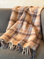 Vintage Italian Wool Plaid Blanket, Made in Italy Fringed Wool Throw, 53 x 57
