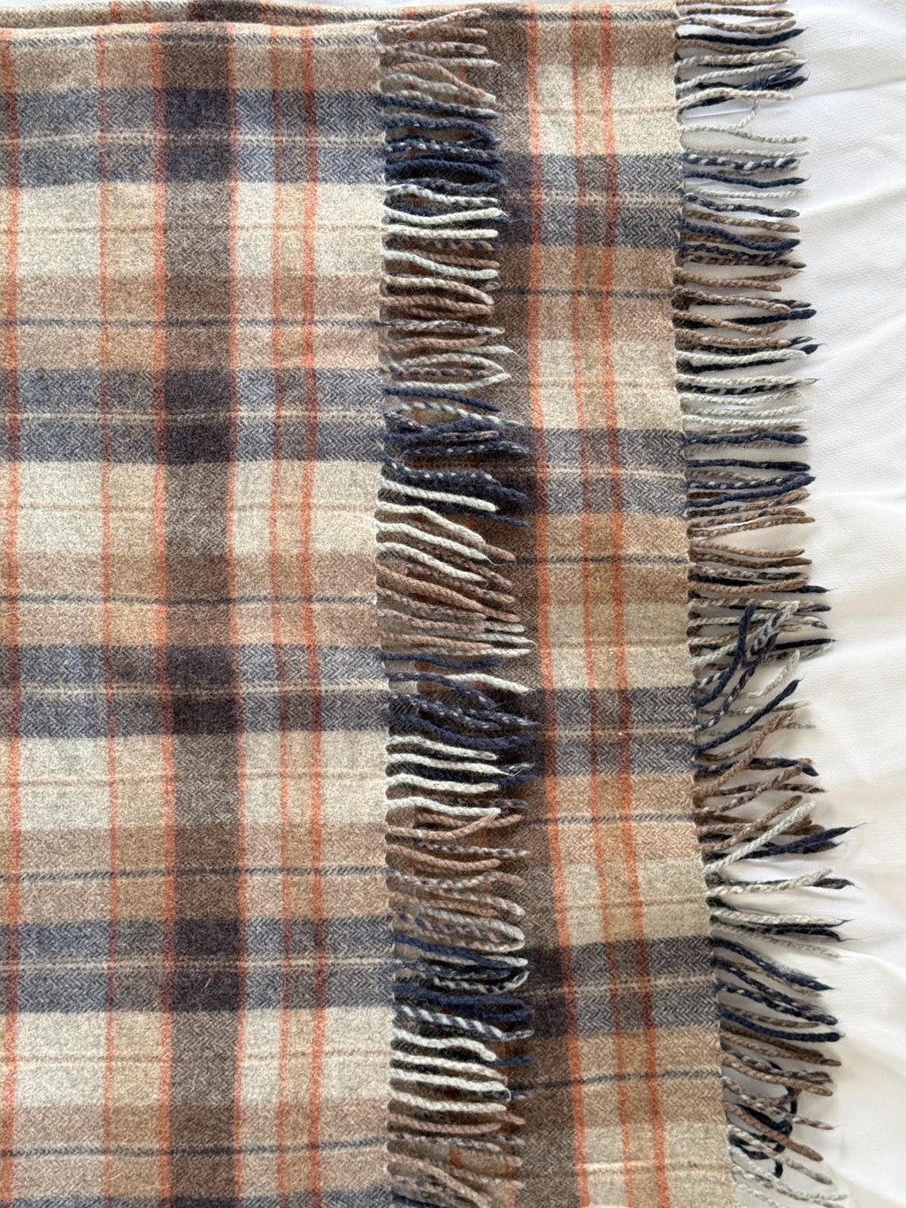 Vintage Italian Wool Plaid Blanket, Made in Italy Fringed Wool Throw, 53 x 57