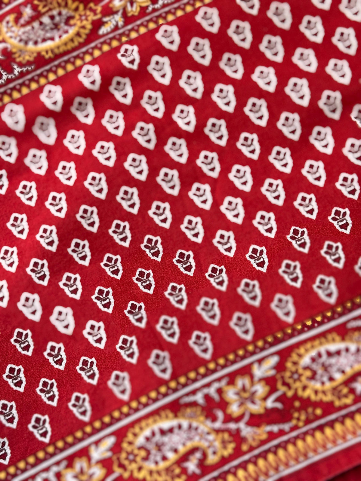 Vintage Red Block Print Table Runner, Reversible Cotton Indian-Style Table Linen, 69"