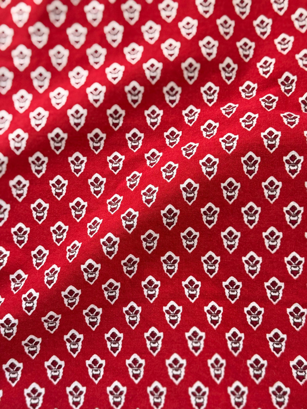 Vintage Red Block Print Table Runner, Reversible Cotton Indian-Style Table Linen, 69"