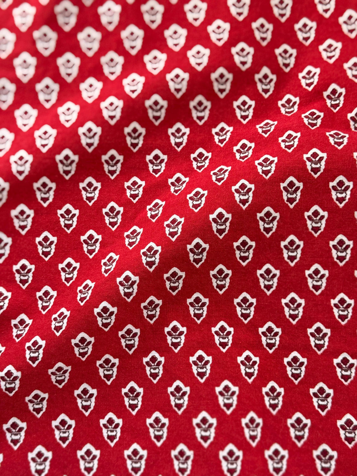 Vintage Red Block Print Table Runner, Reversible Cotton Indian-Style Table Linen, 69"