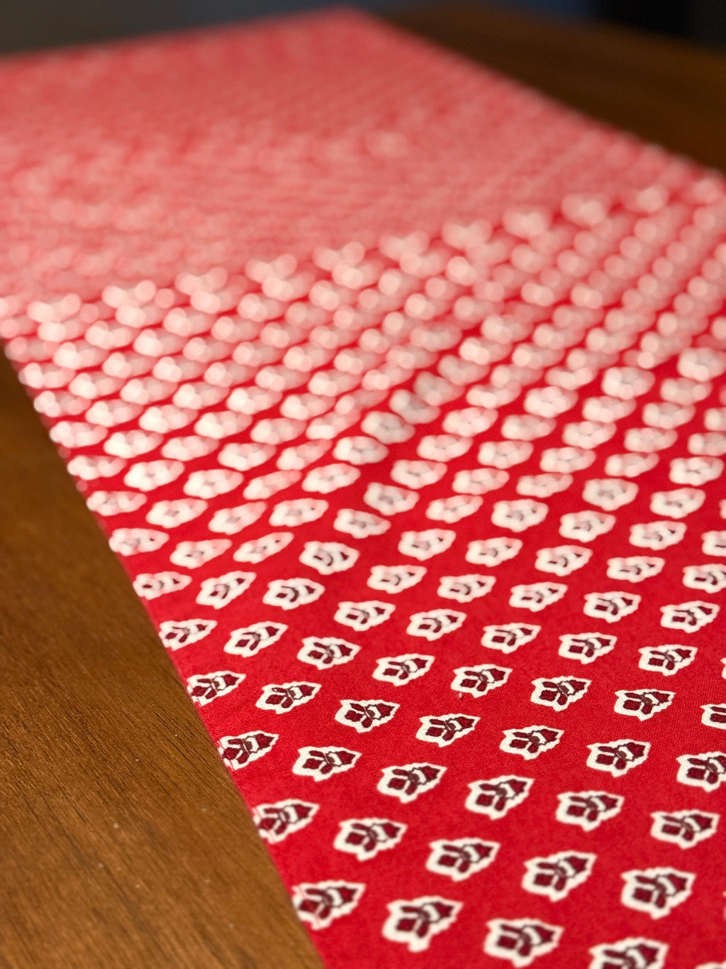 Vintage Red Block Print Table Runner, Reversible Cotton Indian-Style Table Linen, 69"