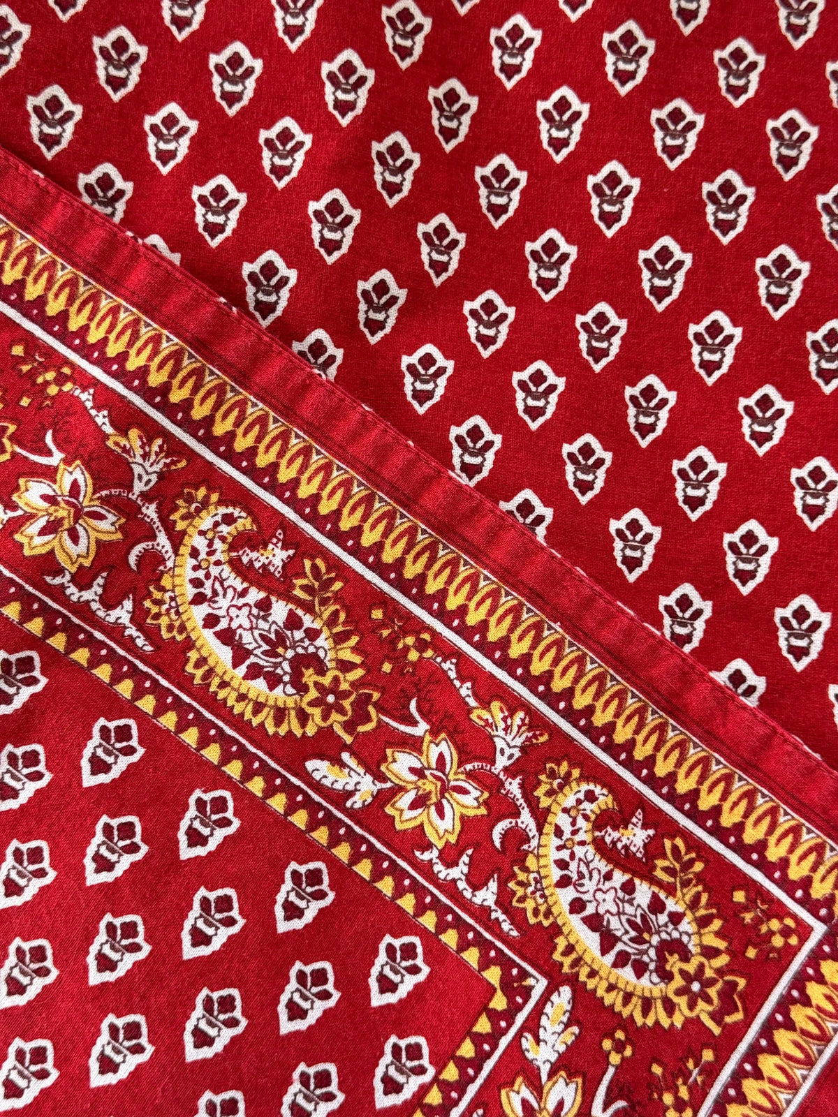 Vintage Red Block Print Table Runner, Reversible Cotton Indian-Style Table Linen, 69"