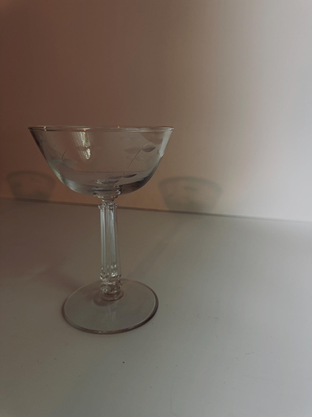 Vintage Etched Coupe Glasses, Set of 5 Champagne & Cocktail Coupes, Floral Stemware