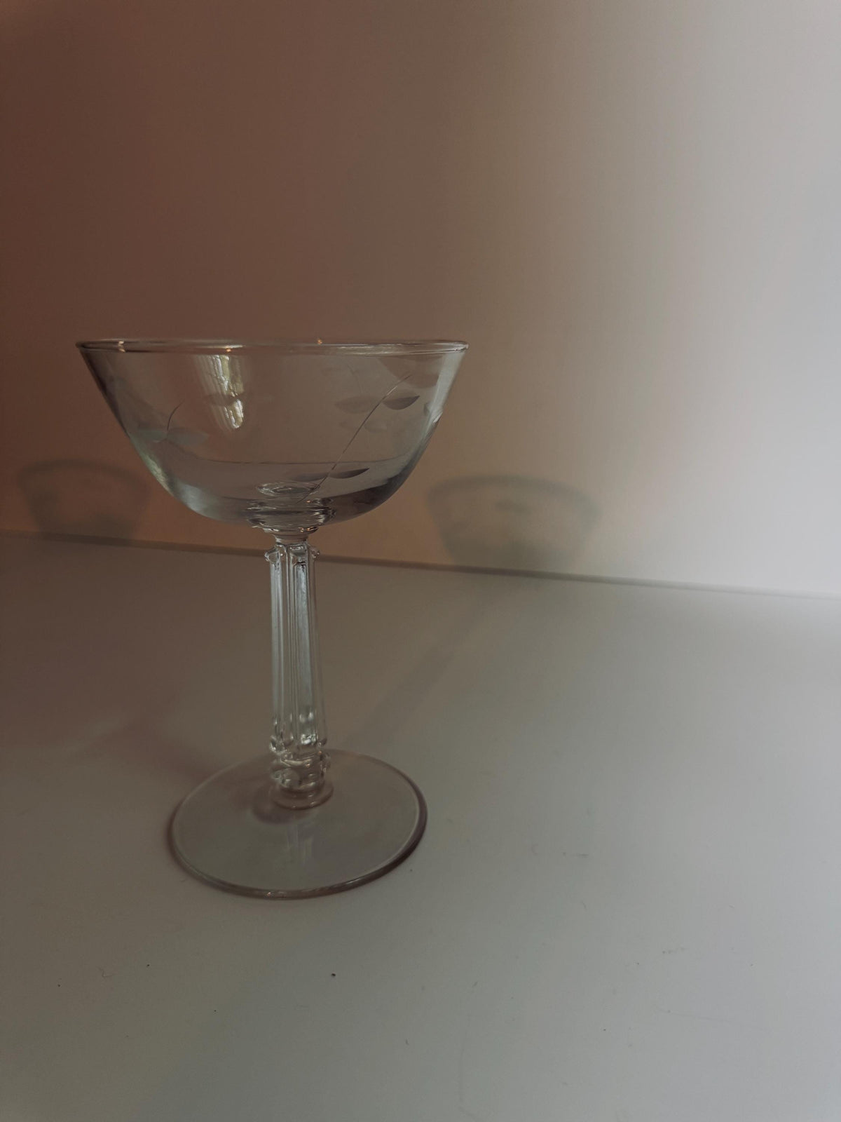 Vintage Etched Coupe Glasses, Set of 5 Champagne & Cocktail Coupes, Floral Stemware
