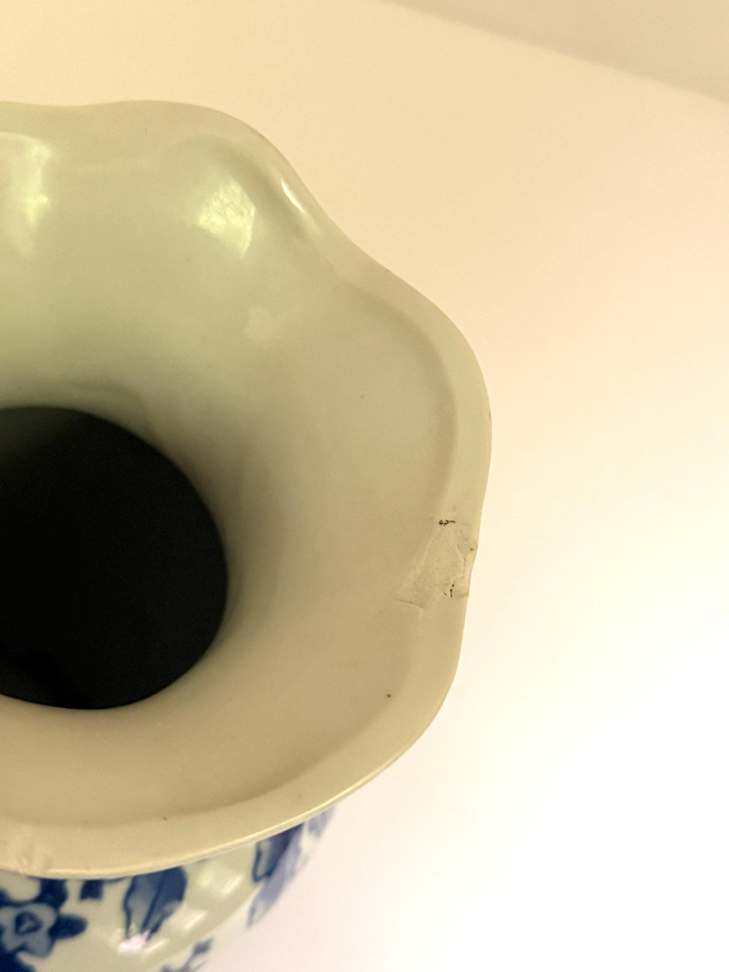 Vintage Blue & White Chinoiserie Porcelain Vase, Botanical Monkey Motif Vase