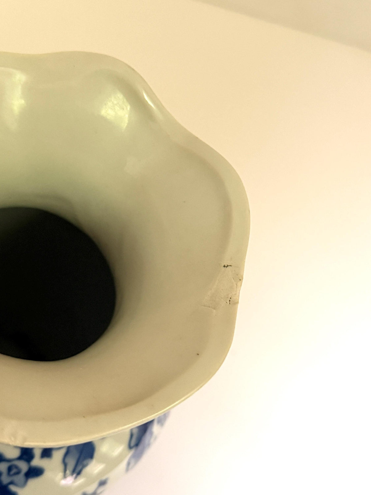 Vintage Blue & White Chinoiserie Porcelain Vase, Botanical Monkey Motif Vase