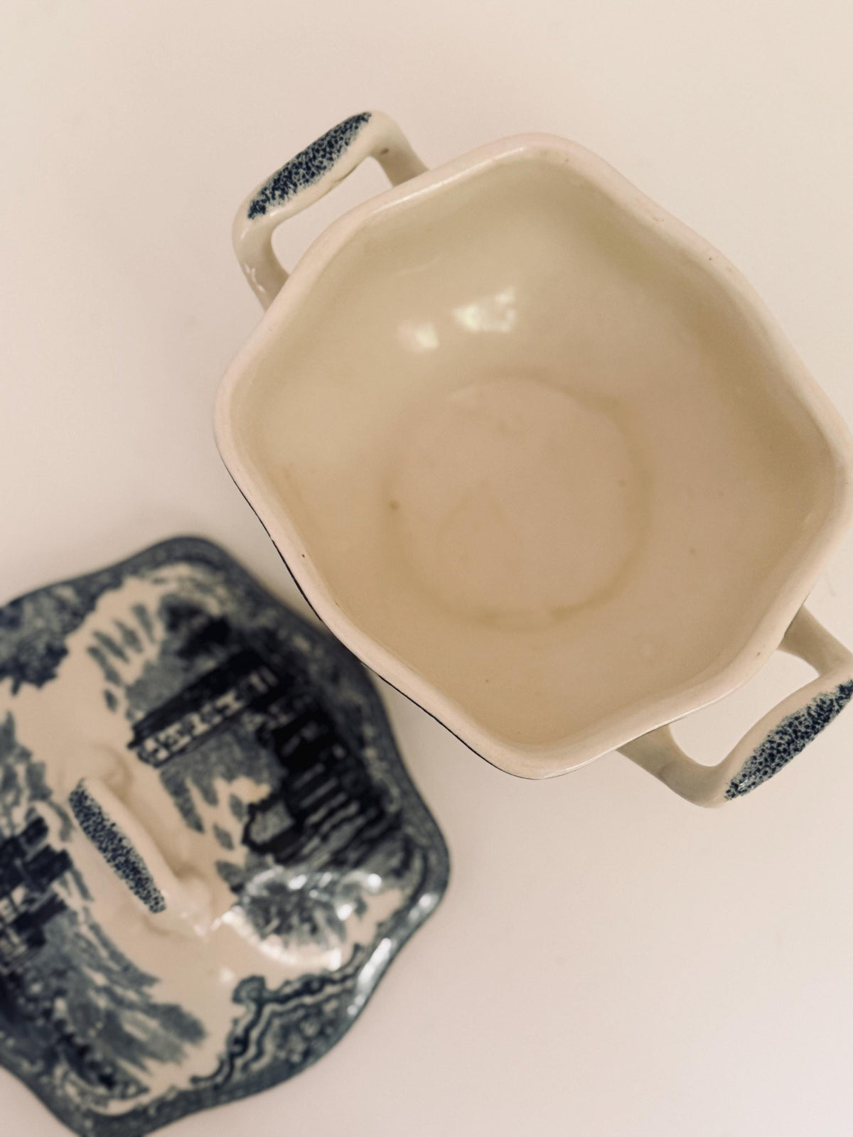 Vintage Johnson Brothers Blue & White Lidded Sugar Bowl, English China Covered Dish