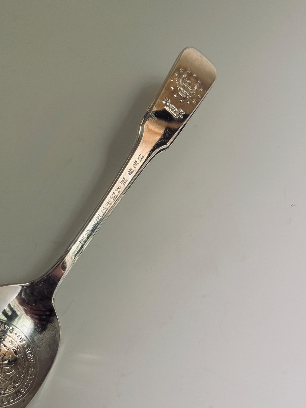 Vintage 13 Colonies Souvenir Spoon Set, Embossed State Seals, Collectible Silverware