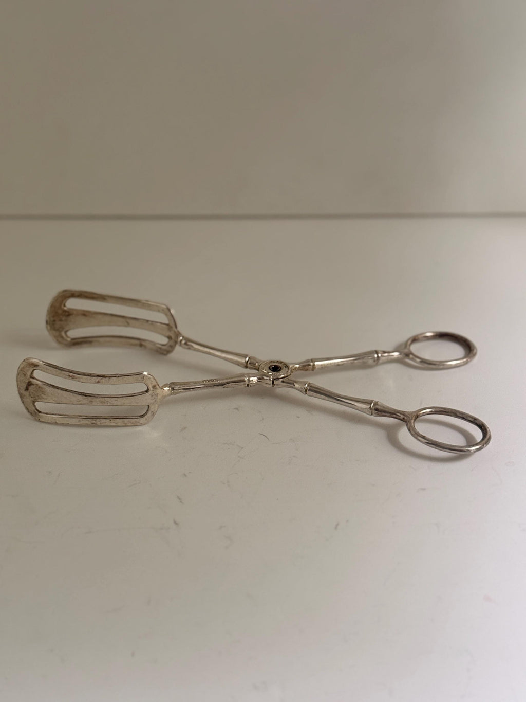 Vintage Silverplate Serving Tongs with Silver Bamboo Handles, Appetizer Tongs, Dessert