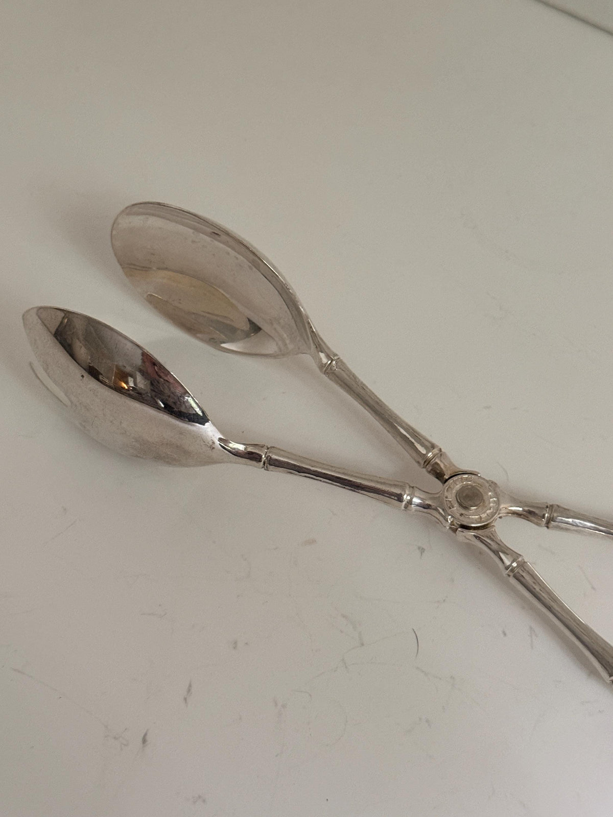 Vintage Silverplate Serving Tongs with Silver Bamboo Handles, Appetizer Tongs, Dessert
