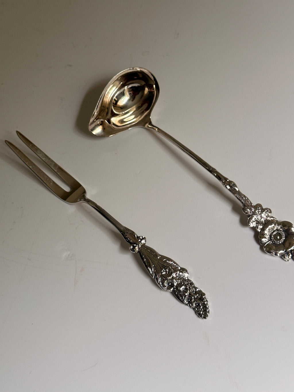 Vintage Reed & Barton Silverplate Serving Utensils, Floral Appetizer Fork and Spoon Set