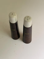 Vintage Mid Century Wood & Ceramic Salt Pepper Shakers, Modernist Table Set