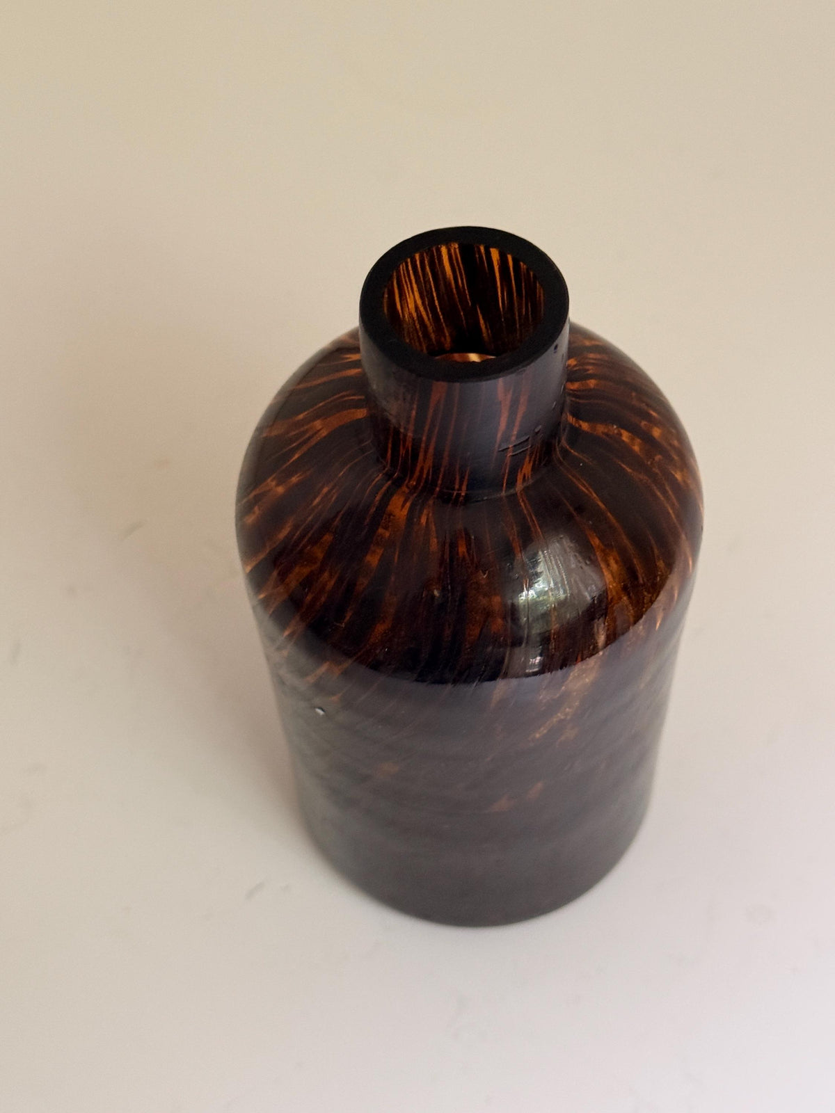 Vintage Amber Glass Decanter with Silver-Tone Stopper, Small Barware Bottle