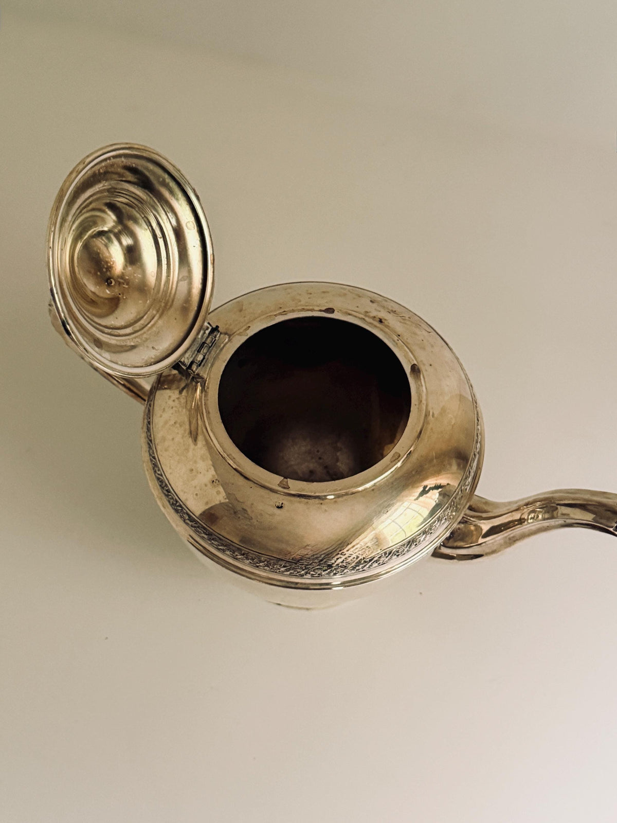 Vintage Silverplate Teapot: Pedestal Base, Decorative Border, Patina Wear