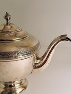 Vintage Silverplate Teapot: Pedestal Base, Decorative Border, Patina Wear