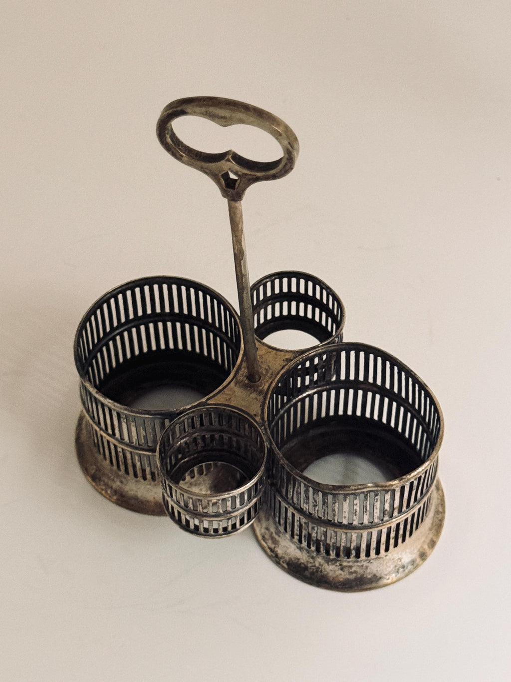 Vintage Silverplate Condiment Caddy, Tabletop Sauce & Relish Serving Set