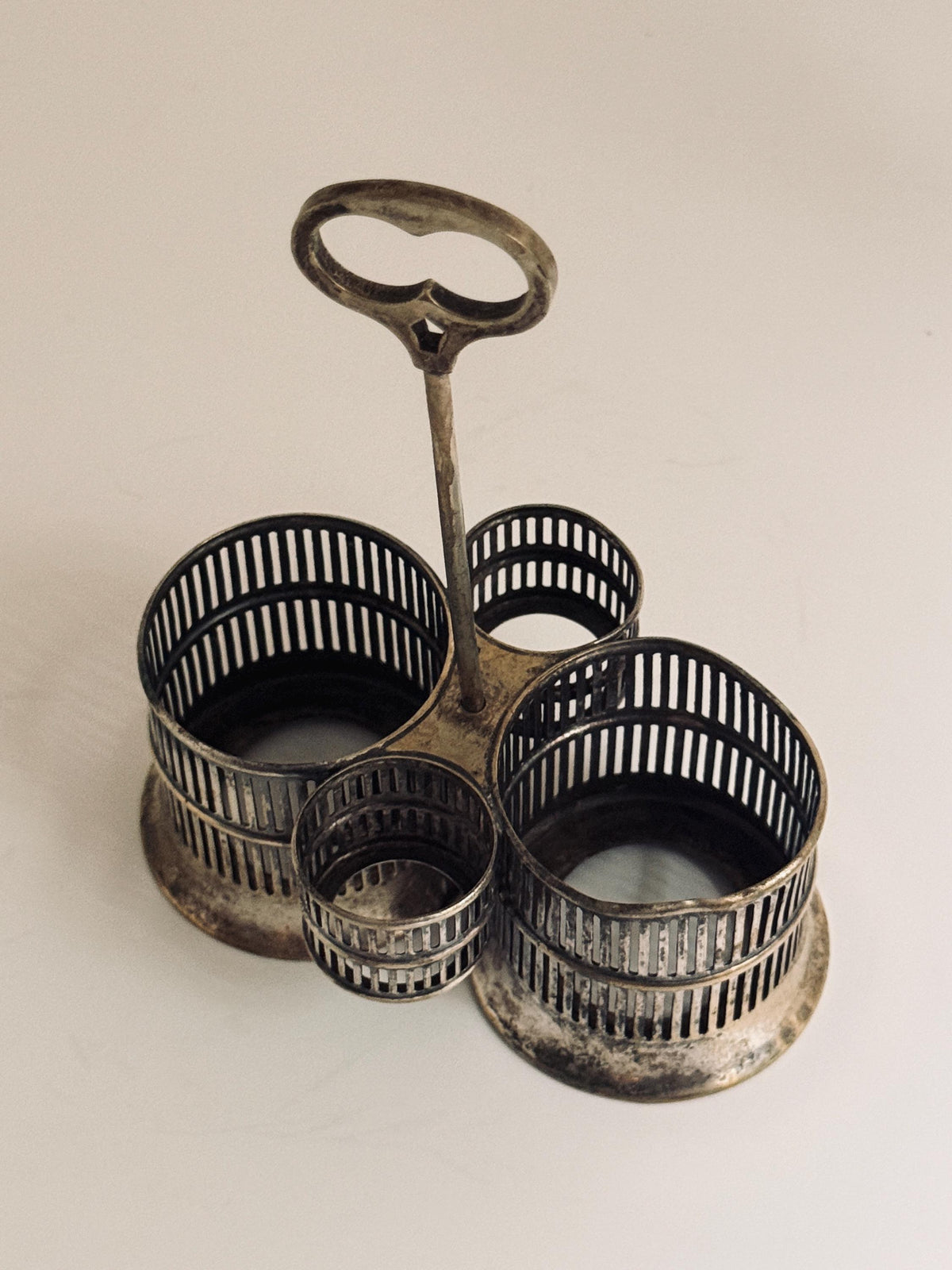Vintage Silverplate Condiment Caddy, Tabletop Sauce & Relish Serving Set