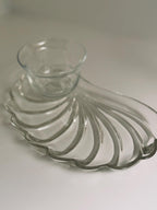 Vintage Pressed Glass Shell Appetizer Plates with Bowls, Federalist Style (Set of 4)