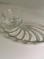 Vintage Pressed Glass Shell Appetizer Plates with Bowls, Federalist Style (Set of 4)