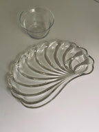 Vintage Pressed Glass Shell Appetizer Plates with Bowls, Federalist Style (Set of 4)
