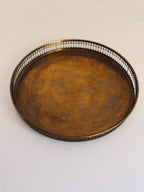 Vintage Brass Gallery Tray, Pierced Rim, Aged Patina (9.5" Diameter)
