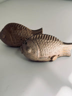 Vintage Clay Fish Salt and Pepper Shakers, Rustic Coastal Table Decor