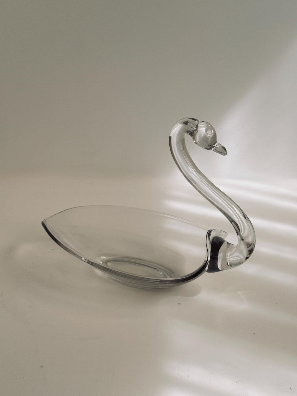 Vintage Clear Glass Swan Serving Bowl, Sculptural Candy Dish, Barware