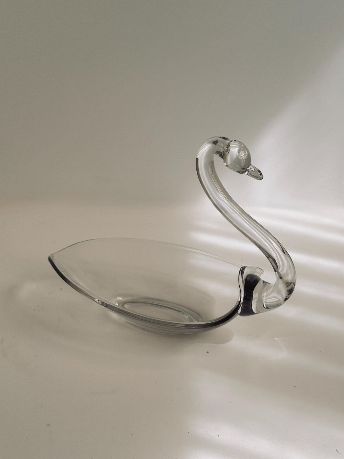 Vintage Clear Glass Swan Serving Bowl, Sculptural Candy Dish, Barware