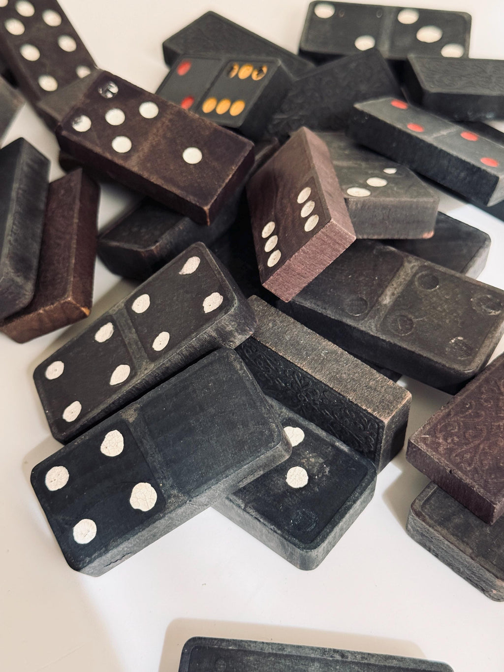 Vintage 2" Wooden Dominoes, Handcrafted Folk Art Game Pieces