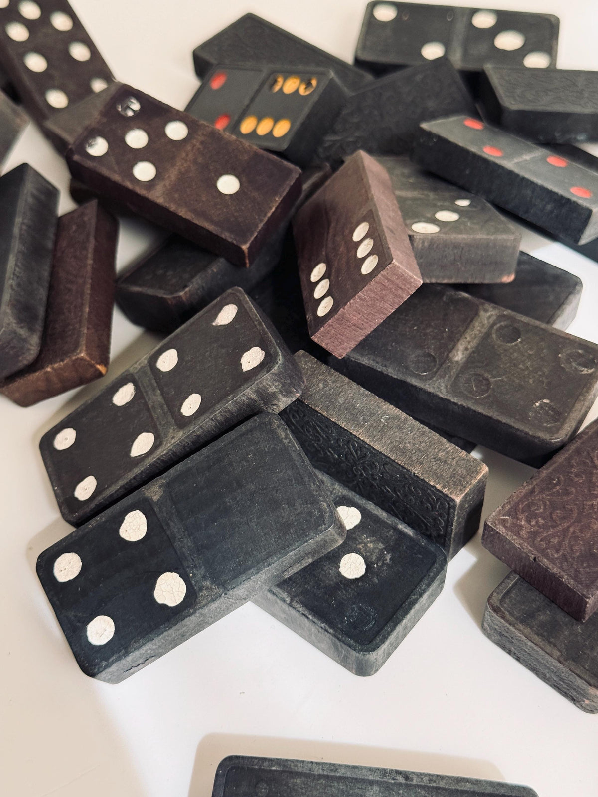 Vintage 2" Wooden Dominoes, Handcrafted Folk Art Game Pieces