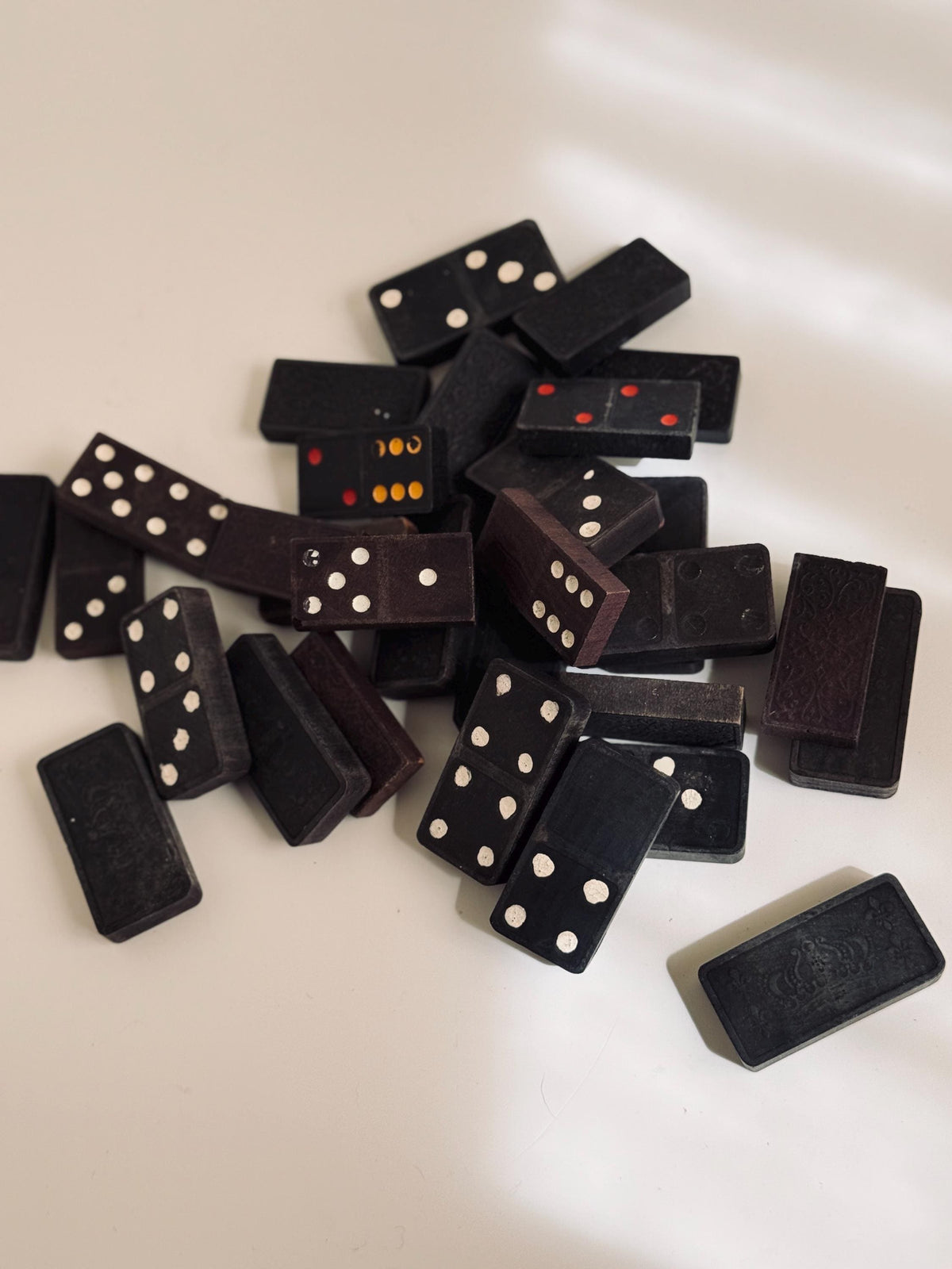 Vintage 2" Wooden Dominoes, Handcrafted Folk Art Game Pieces