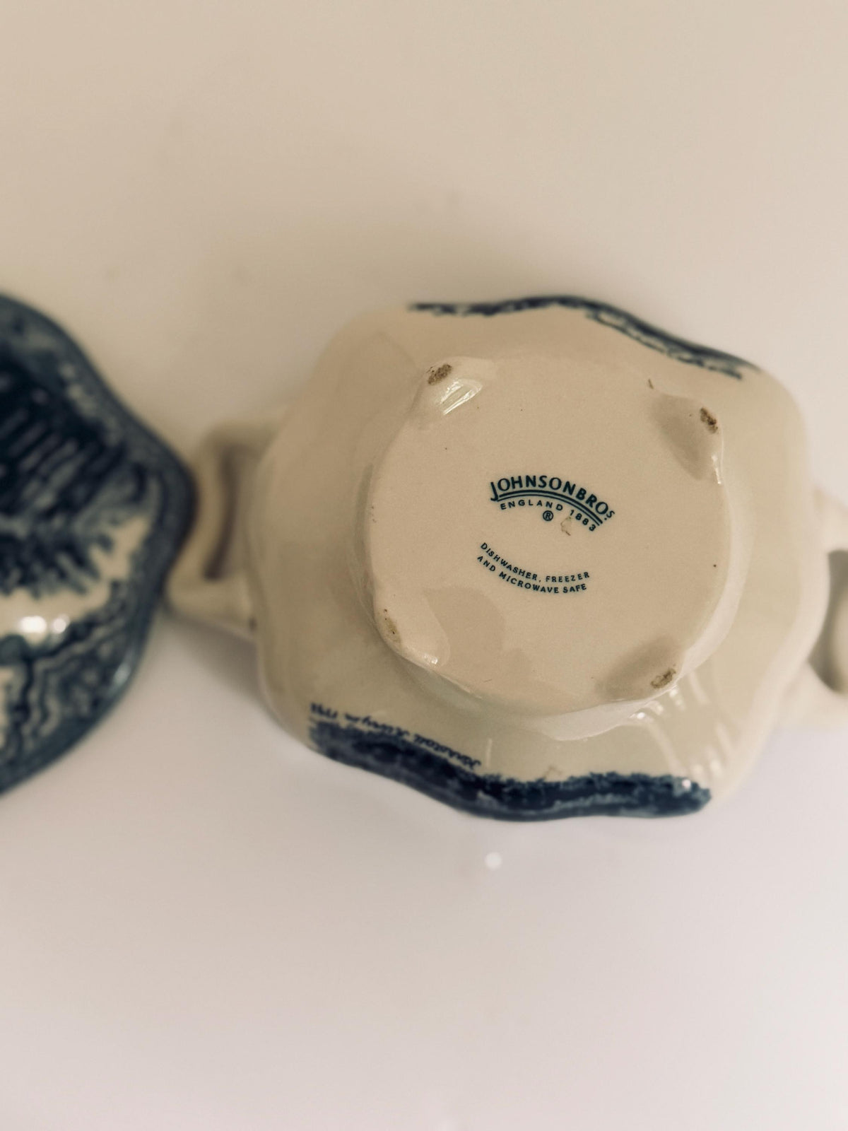 Vintage Johnson Brothers Blue & White Lidded Sugar Bowl, English China Covered Dish