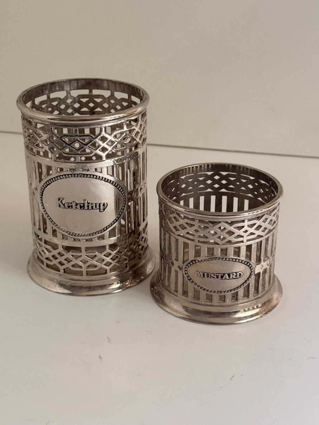 Decorative Silver Ketchup and Mustard Holders
