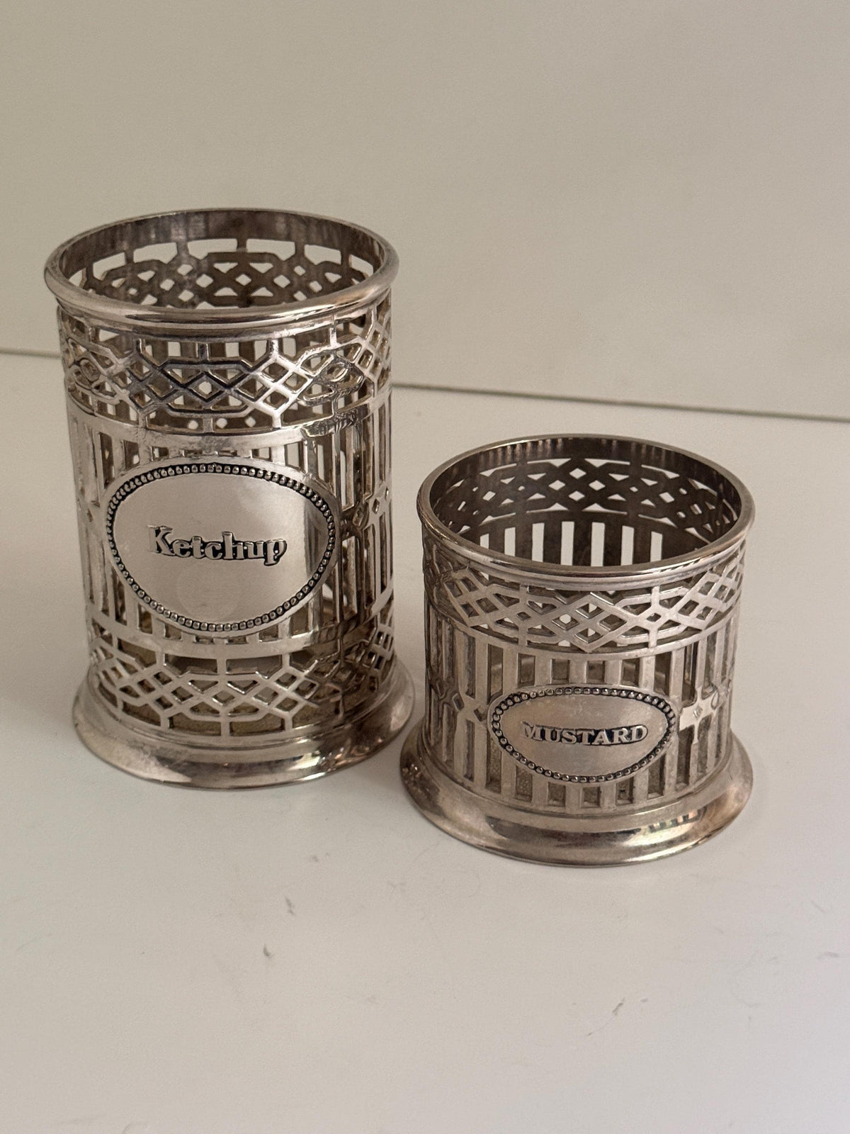 Decorative Silver Ketchup and Mustard Holders