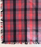Vintage Plaid Cloth Napkins, Pink Plum and Black Fringed Table Linens, Set of 8