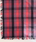 Vintage Plaid Cloth Napkins, Pink Plum and Black Fringed Table Linens, Set of 8