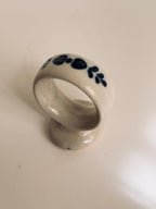 Vintage Blue White Ceramic Napkin Rings, Folk Floral Stoneware Set of 8