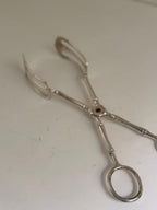 Vintage Silverplate Serving Tongs with Silver Bamboo Handles, Appetizer Tongs, Dessert