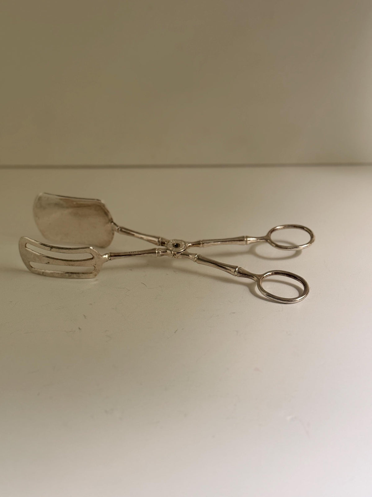 Vintage Silverplate Serving Tongs with Silver Bamboo Handles, Appetizer Tongs, Dessert