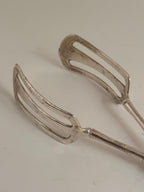 Vintage Silverplate Serving Tongs with Silver Bamboo Handles, Appetizer Tongs, Dessert