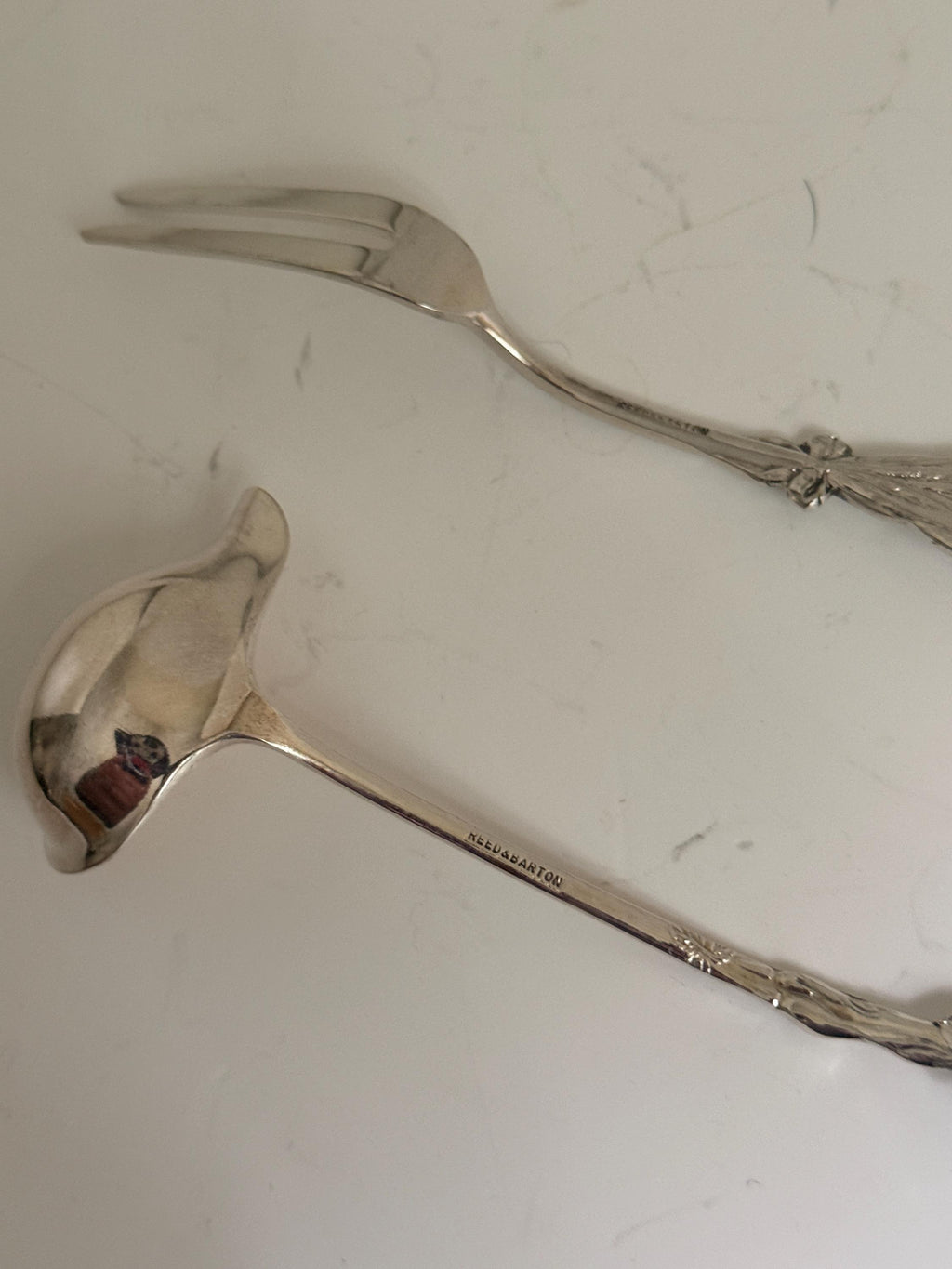 Vintage Reed & Barton Silverplate Serving Utensils, Floral Appetizer Fork and Spoon Set