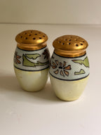 Vintage Hand-Painted Ceramic Salt & Pepper Shakers, Floral Botanical Shaker Set