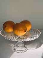 Vintage Made in Japan Glass Pedestal Serving Stand, Ribbed Glass Cake Stand, Fruit Stand