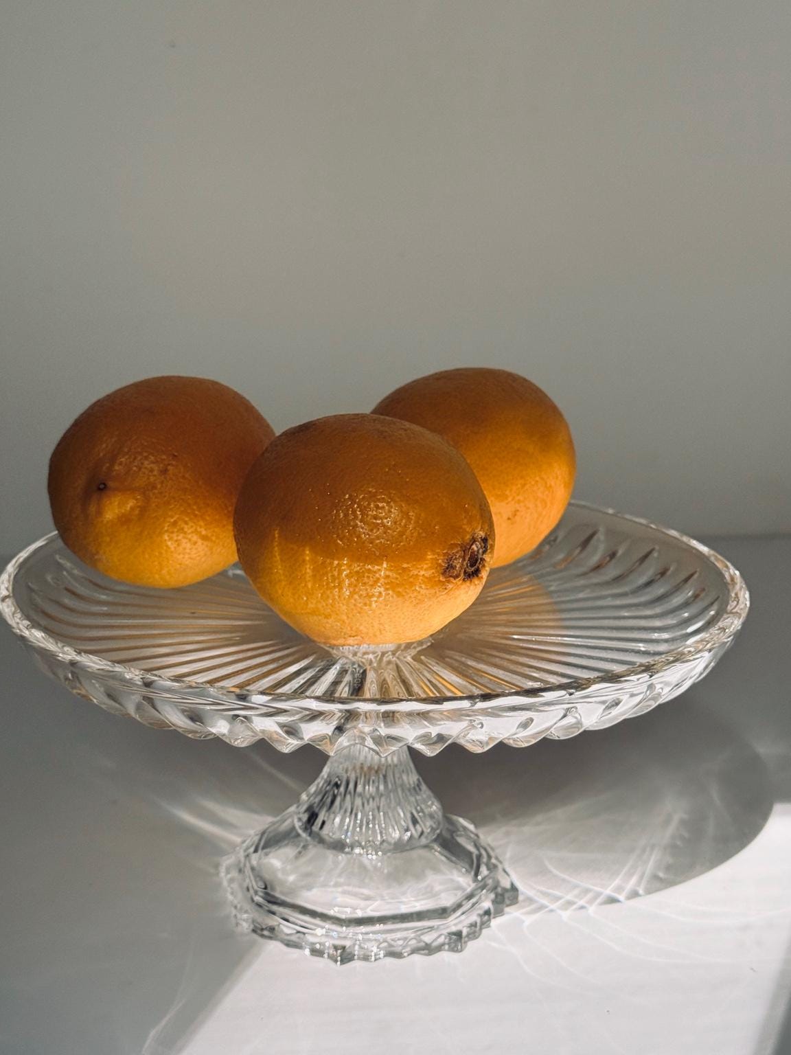 Vintage Made in Japan Glass Pedestal Serving Stand, Ribbed Glass Cake Stand, Fruit Stand