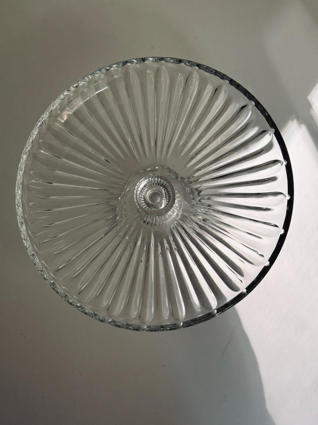 Vintage Made in Japan Glass Pedestal Serving Stand, Ribbed Glass Cake Stand, Fruit Stand